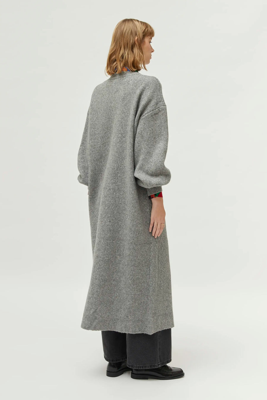 Long Grey V Neck Cardigan