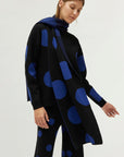 Blue Polka Dot Jacquard Knit Scarf