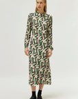 Green Geometric Print  Midi Dress