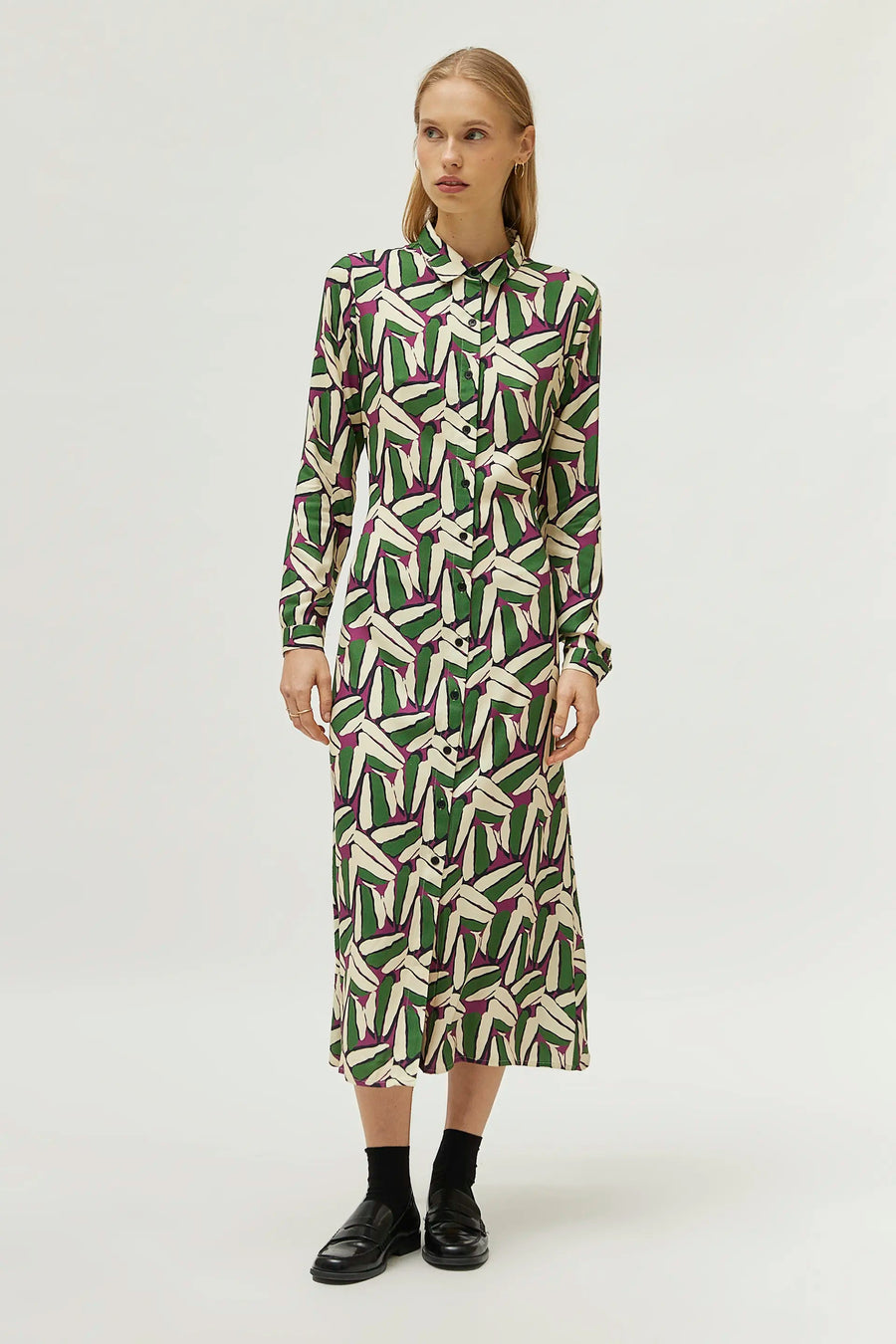 Green Geometric Print  Midi Dress