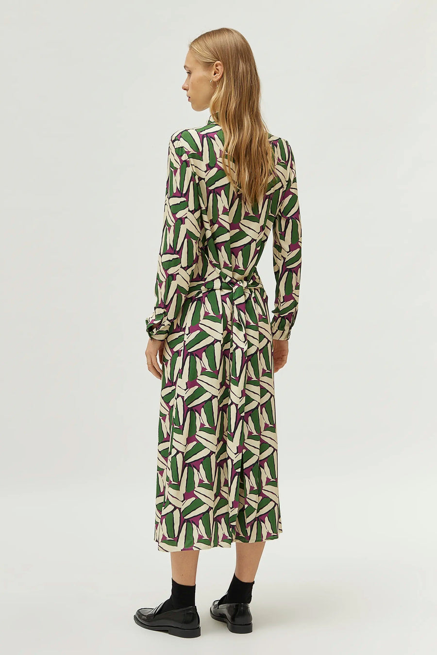 Green Geometric Print  Midi Dress