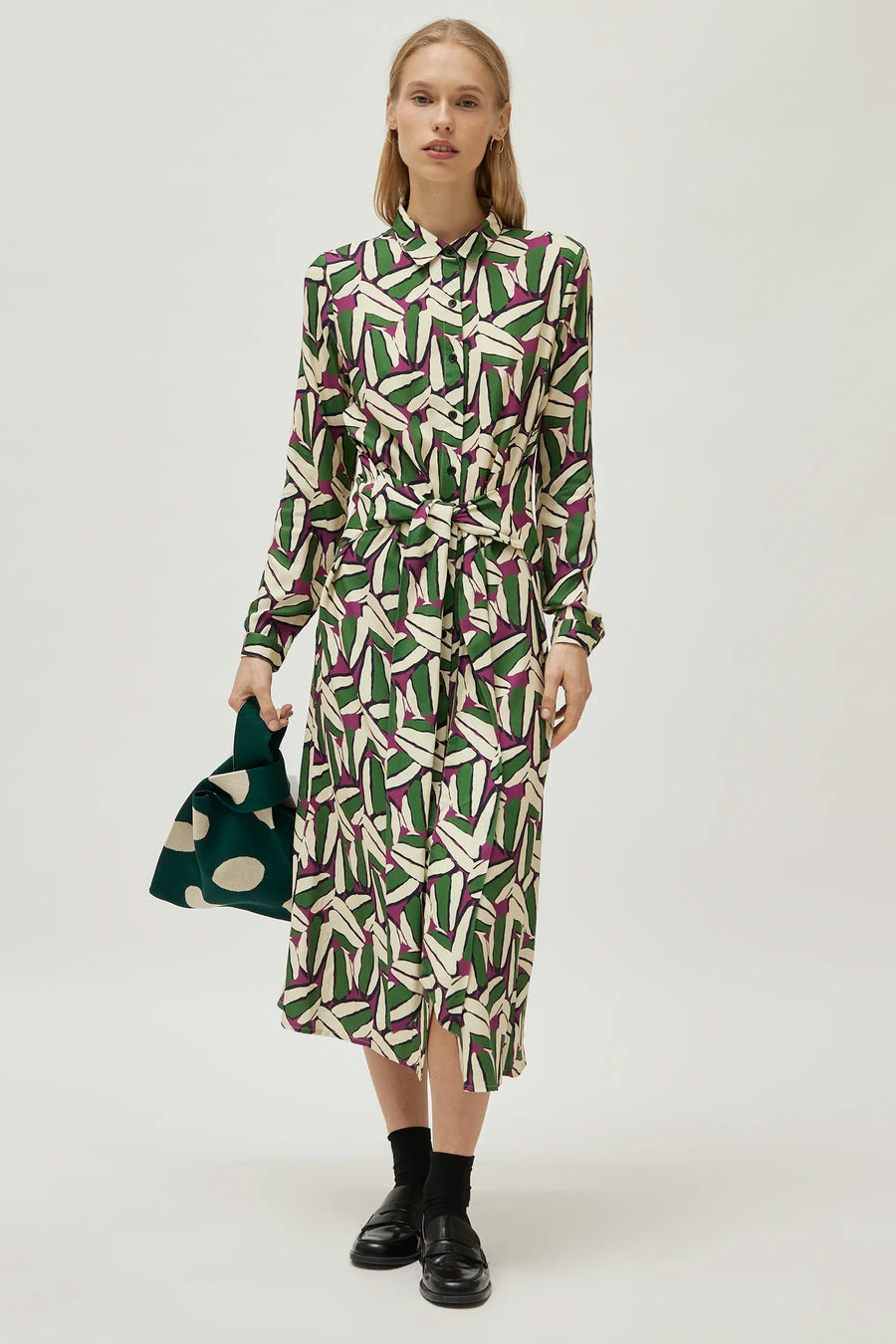 Green Geometric Print  Midi Dress