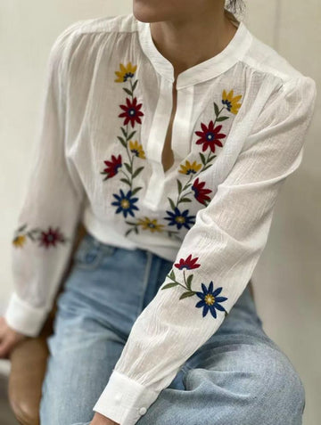 Blue Blouse with Floral Embroidery – Olive and Crew
