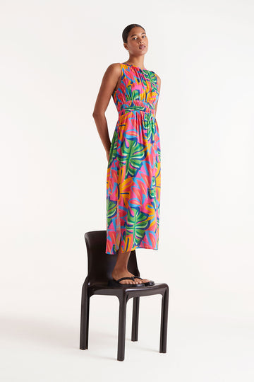 Midi Dress with Multi Coloured Pattern