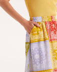 Midi Skirt with Multi Coloured Patch Work Pattern