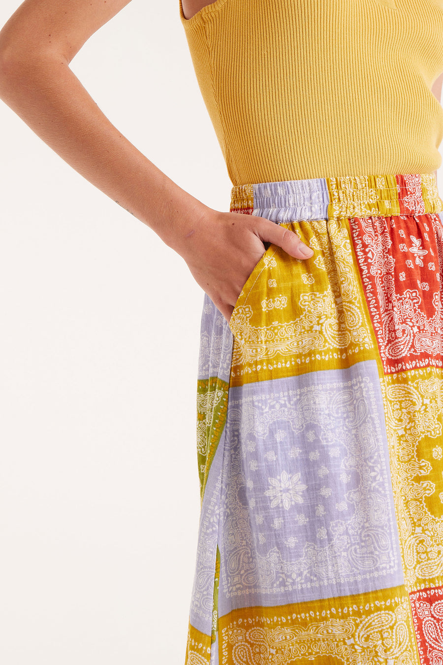 Midi Skirt with Multi Coloured Patch Work Pattern