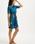 Dessie Shirt Dress in Teal with Rainbow Parrots