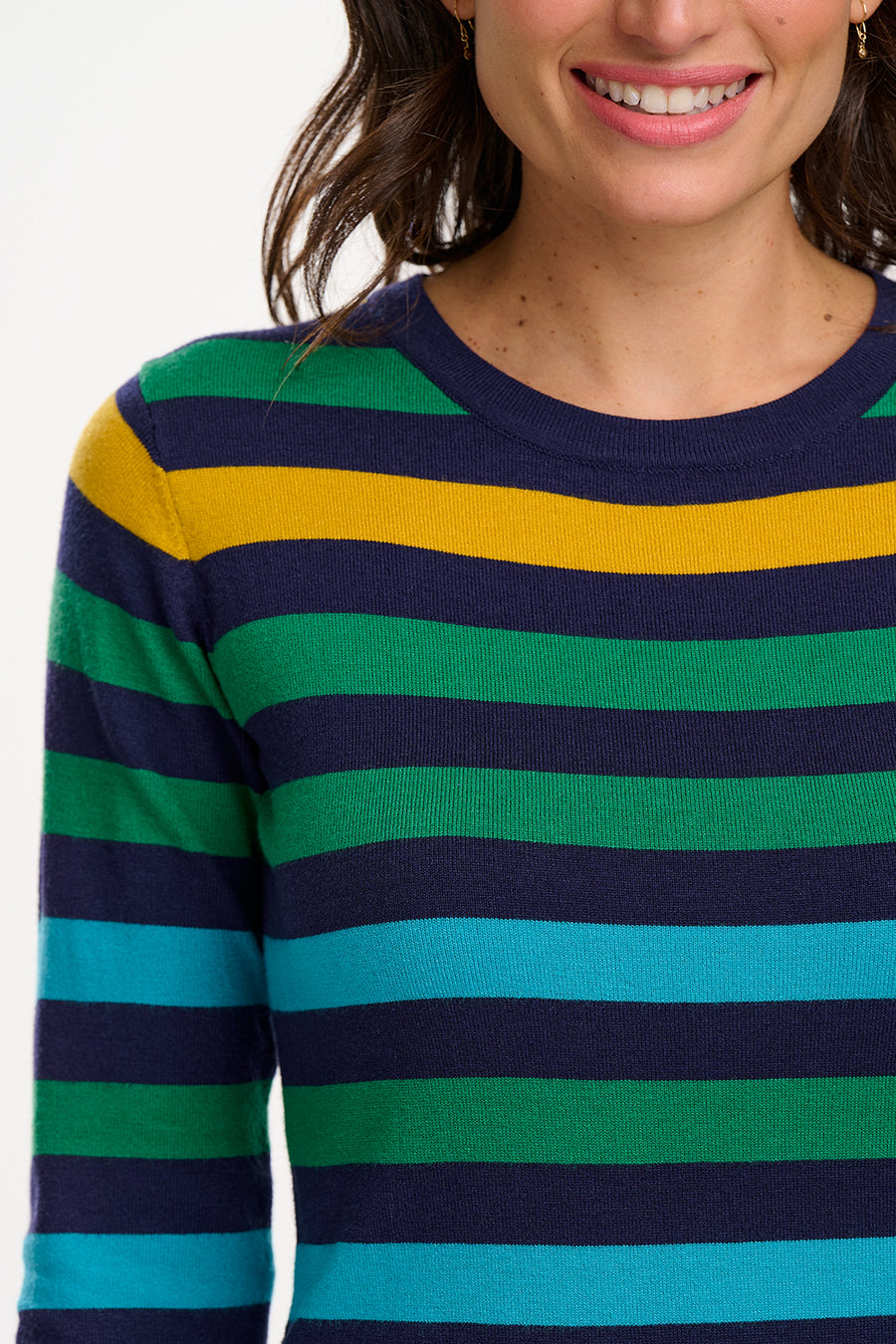 Liselle Midi Knit Dress in Multi Staggered Rainbow