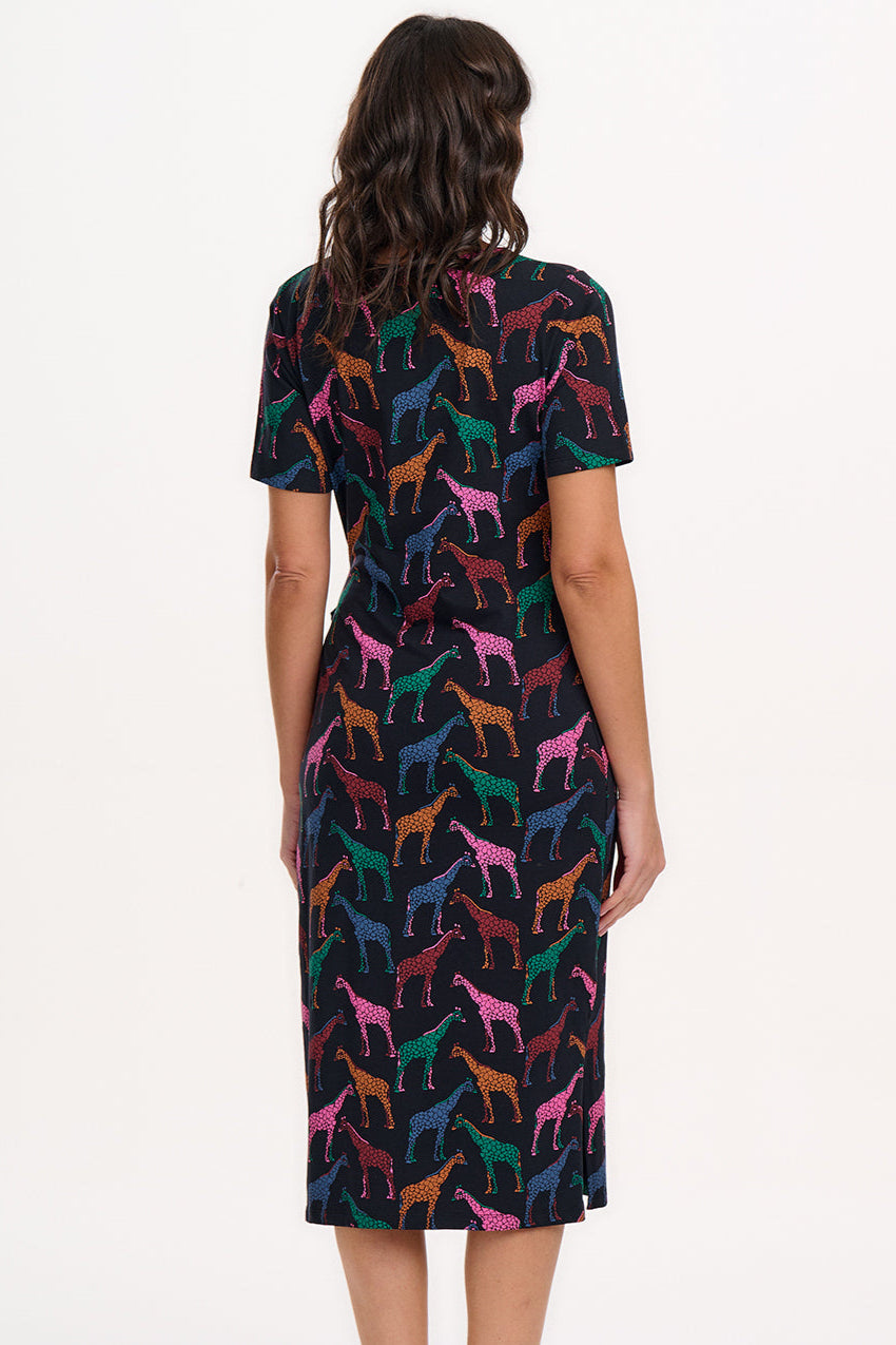 Emersyn Midi Jersey Dress - Black, Giraffe Spots