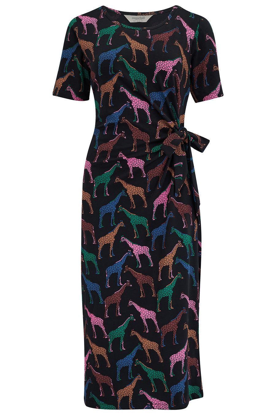 Emersyn Midi Jersey Dress - Black, Giraffe Spots