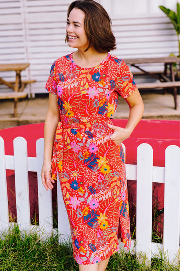 Flissy Jersey Midi Dress in  Red, Painted Jungle