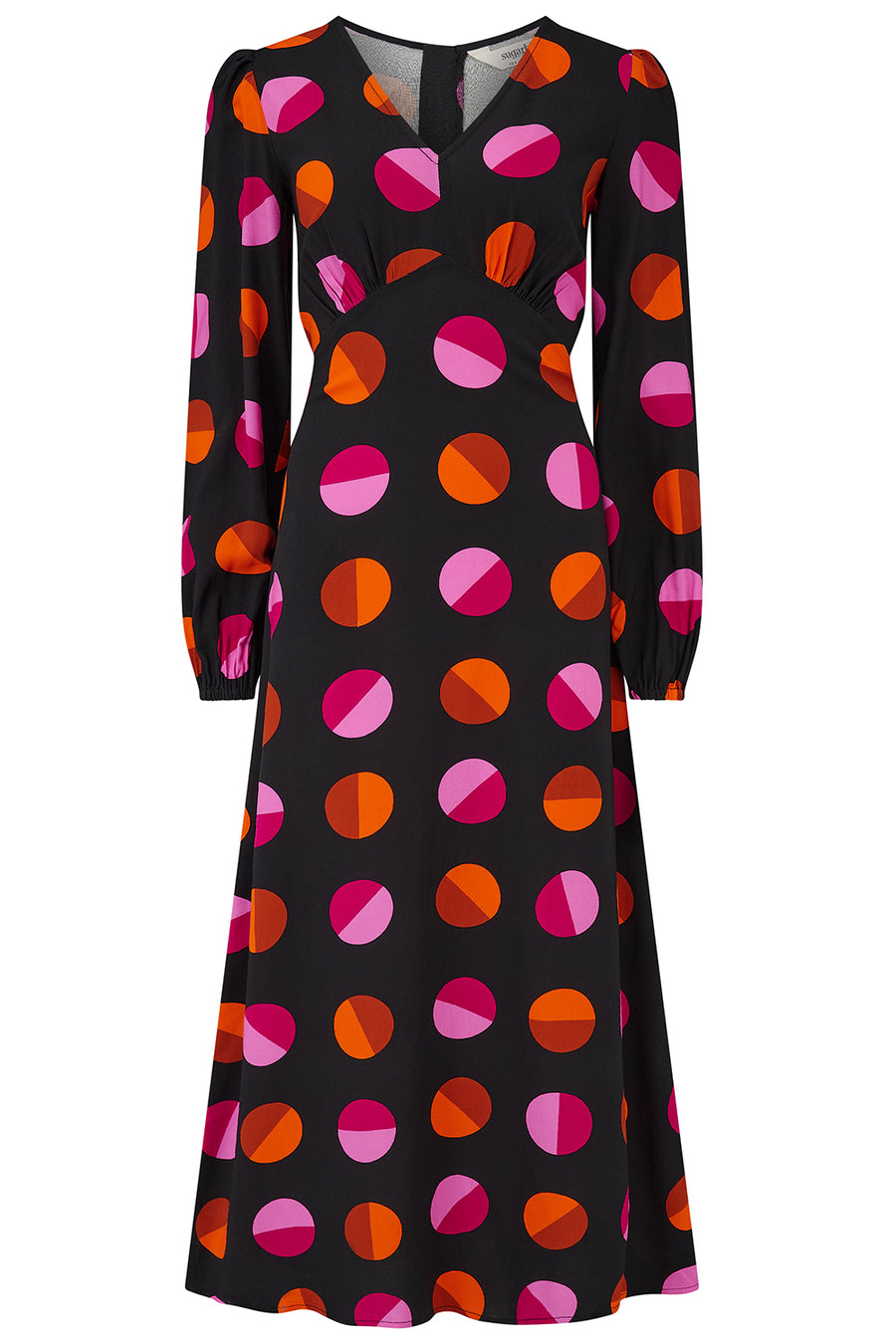 Marcie Midi Dress in Black Split Polka Dot