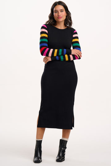 Liselle Midi Knit Dress in Black Rainbow Sleeves