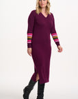 Dania Knit Dress in Burgundy Striped Sleeves