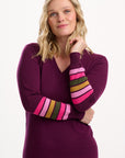 Dania Knit Dress in Burgundy Striped Sleeves