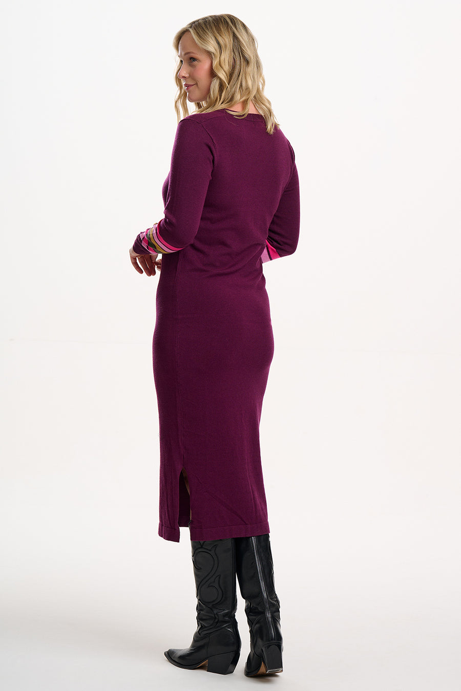 Dania Knit Dress in Burgundy Striped Sleeves