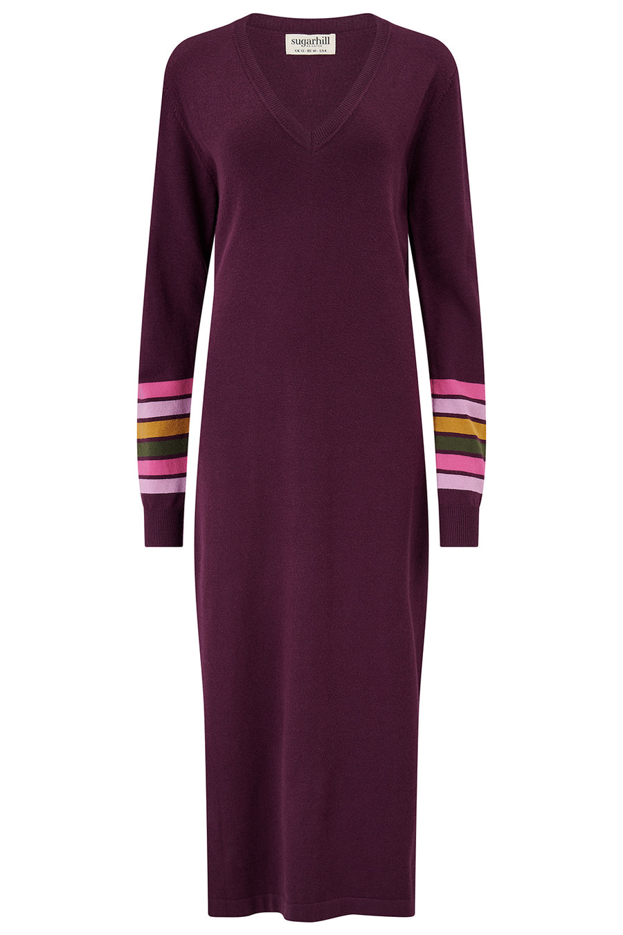 Dania Knit Dress in Burgundy Striped Sleeves
