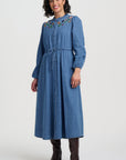Ivana Midi Shirt Dress Mid Blue with Autumn Floral