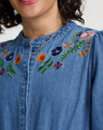 Ivana Midi Shirt Dress Mid Blue with Autumn Floral