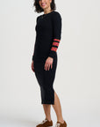 Liselle Midi Knit Dress in Black with Leopard Stripes