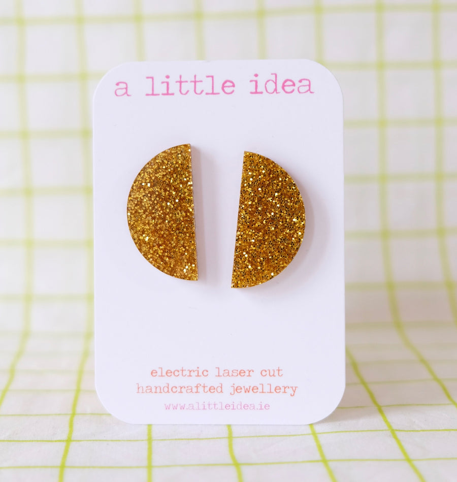 Semi Circle Studs Bright Gold Glitter