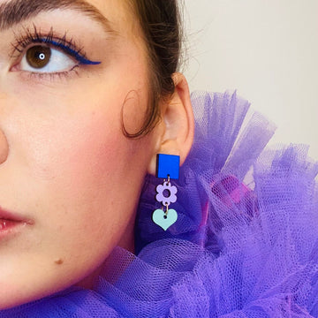 Ava Earrings in Cobalt Blue, Lilac and Duck Egg Green