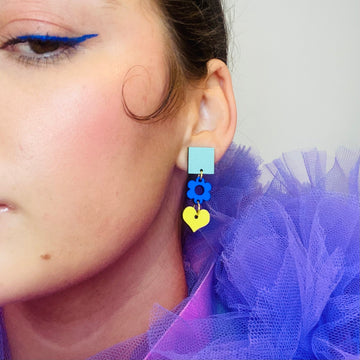 Ava Earrings in Duck Egg, Cobalt blue and Lemon