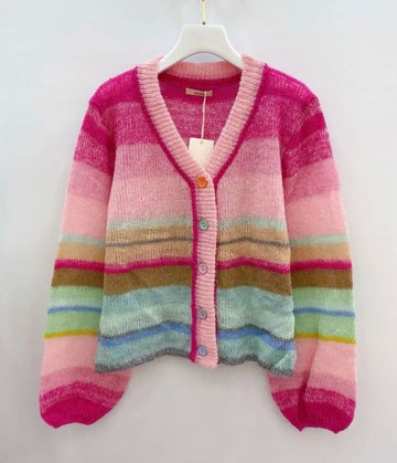 Fuschia Cardigan with Stripes