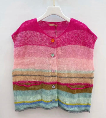 Striped Botton Up Vest Top