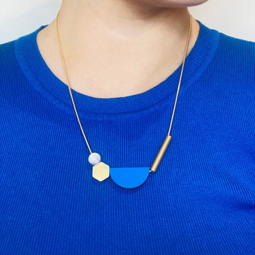 Multishape Plus Necklace in Cobalt Blue and Marble