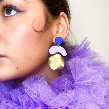 Megadrop Earrings in Lilac and Cobalt Blue