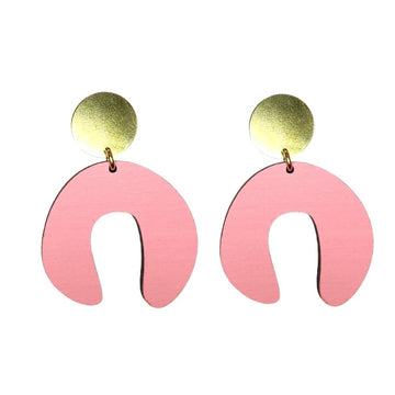 D Doodle Earrings in Wood and Brass Pink