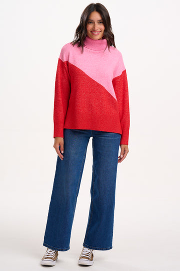 Winona Roll Neck Jumper in Pink | Red