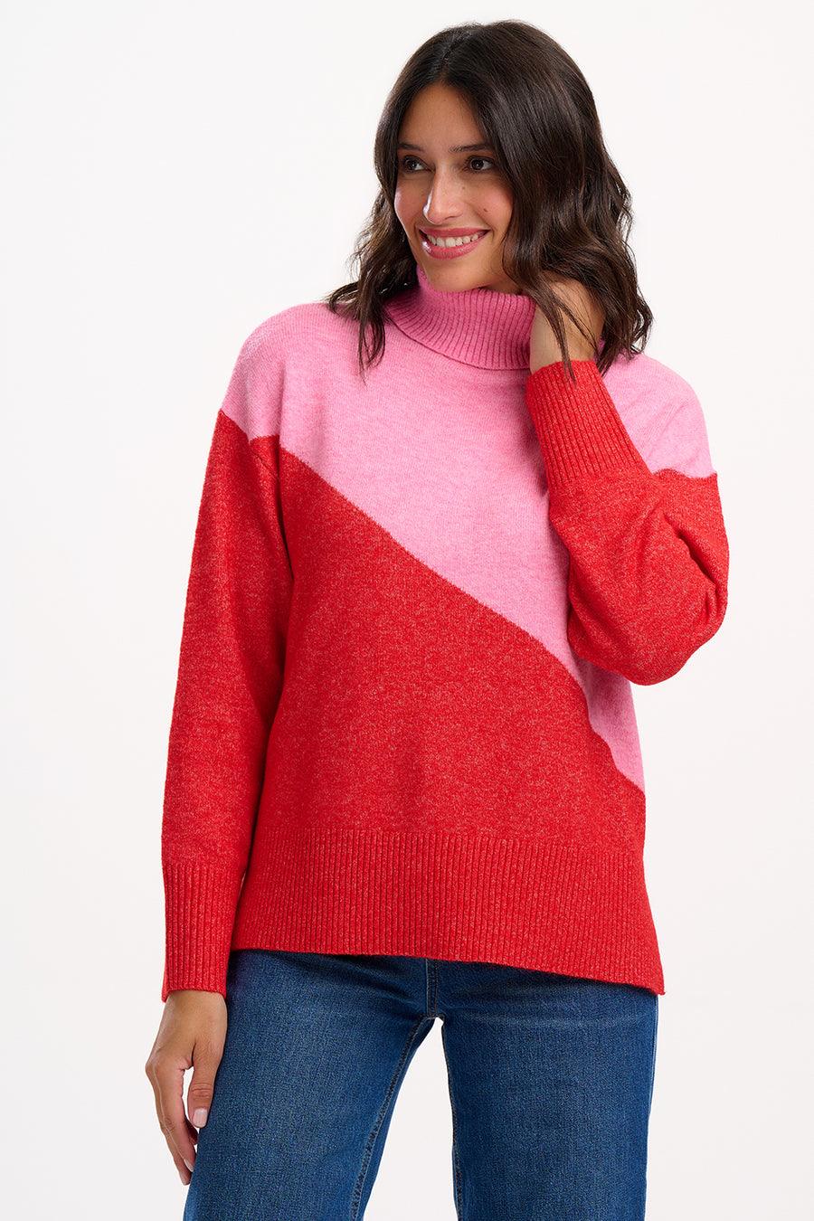 Winona Roll Neck Jumper in Pink | Red
