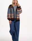 Yvette Cardigan in Black with Climbing Tiger Pattern
