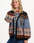 Yvette Cardigan in Black with Climbing Tiger Pattern