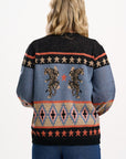 Yvette Cardigan in Black with Climbing Tiger Pattern