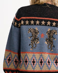 Yvette Cardigan in Black with Climbing Tiger Pattern