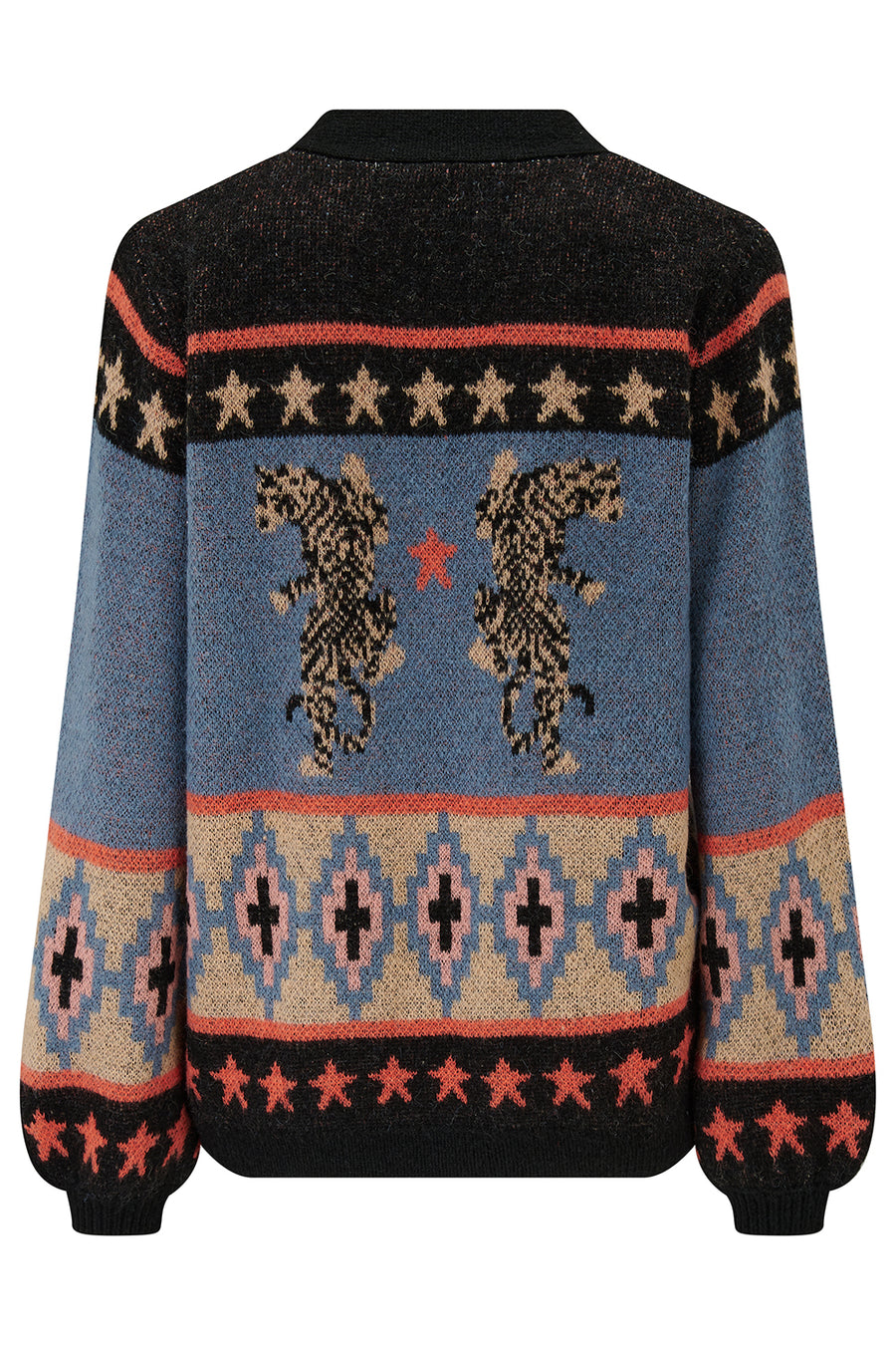 Yvette Cardigan in Black with Climbing Tiger Pattern