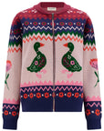 Solana Knitted Bomber in Multi in Navy Duck Instarsia