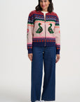 Solana Knitted Bomber in Multi in Navy Duck Instarsia
