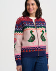 Solana Knitted Bomber in Multi in Navy Duck Instarsia