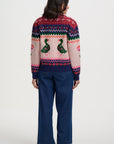 Solana Knitted Bomber in Multi in Navy Duck Instarsia