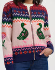 Solana Knitted Bomber in Multi in Navy Duck Instarsia