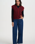 Amber Knit Vest in Burgundy with Red Trim