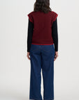 Amber Knit Vest in Burgundy with Red Trim