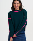 Rozalia Jumper in Jade with Pink Trim
