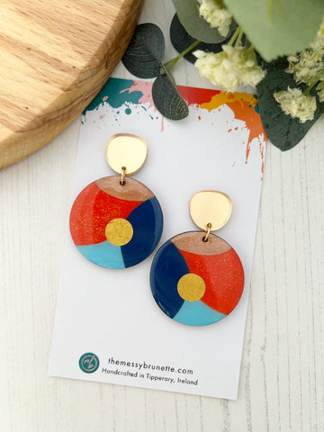 Bubble Dot Circle Earrings in Orange, Navy and Blue