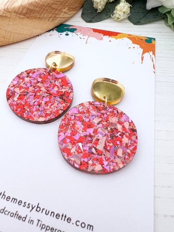 Sparkly Disco Dot Earrings with Mirrored Gold Studs