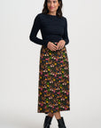 Jayda Jersey Skirt in Black with Forest Folklore Pattern